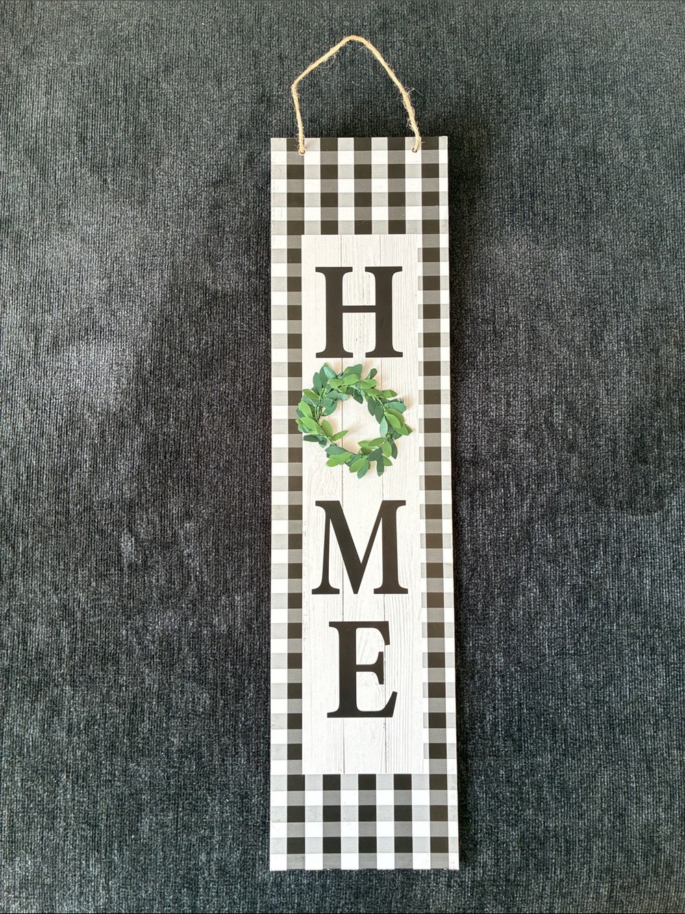 HOME Buffalo Check Vertical Wall Sign with Green Wreath
